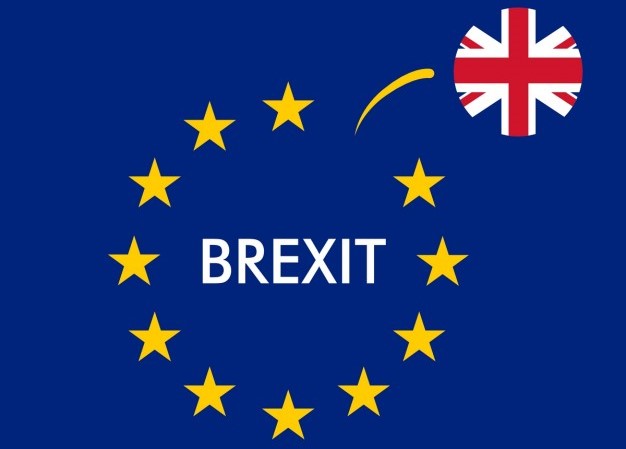 UK flag seperating from european union flag